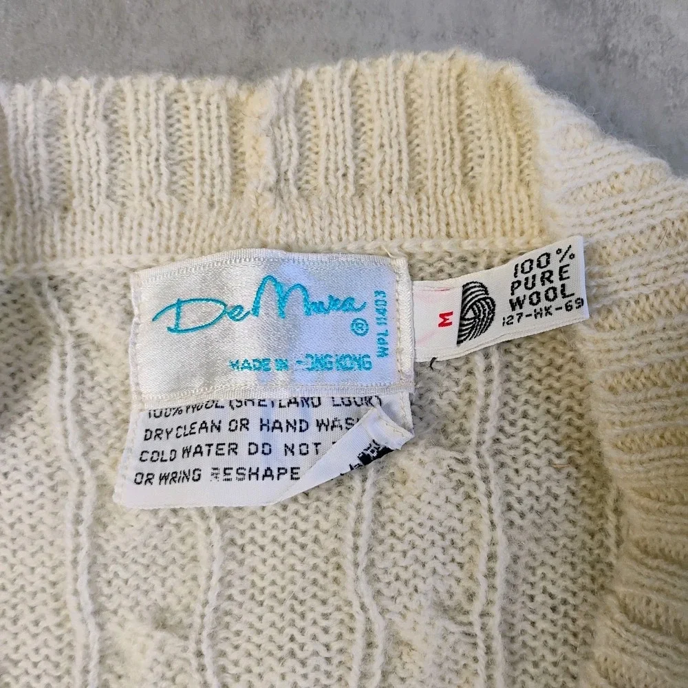 Vtg De Mura Cable Knit Sweater Vest Womens Small Cream Wool Academia Preppy